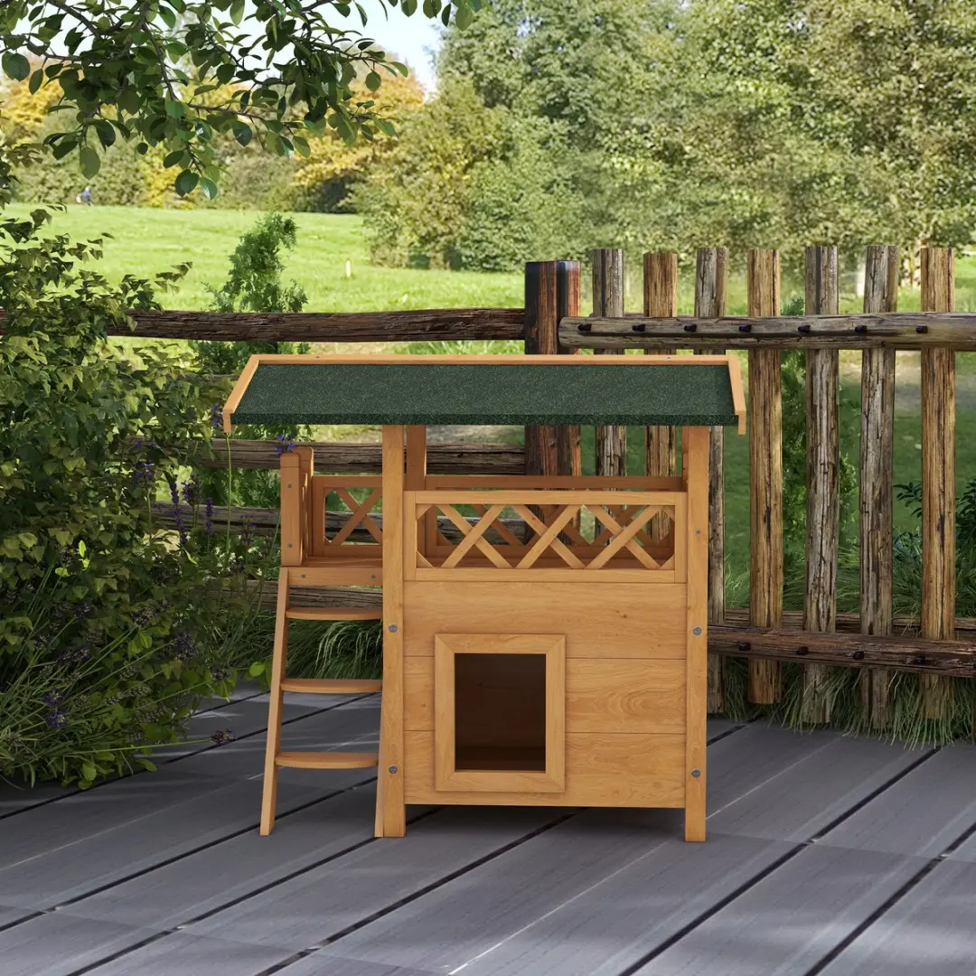 Pawhut Kattenhuis met Trap - 77x50x73cm Sparrenhout