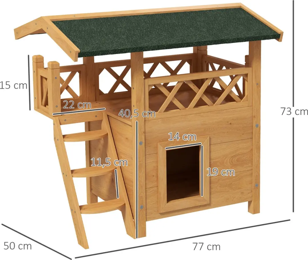 Pawhut Kattenhuis met Trap - 77x50x73cm Sparrenhout