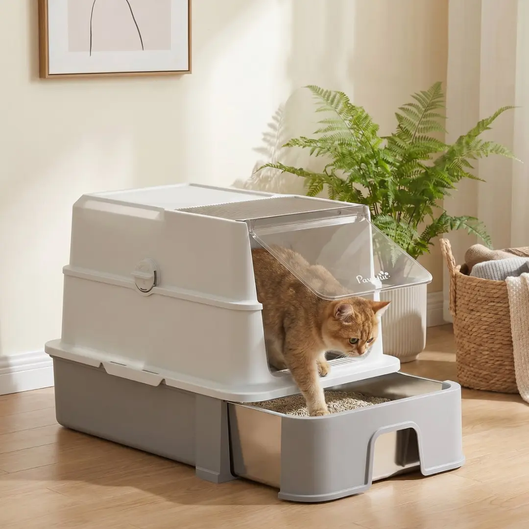 Pawhut Kattenbak 60L - ABS/Edelstahl - 60x40x45cm - Grijs