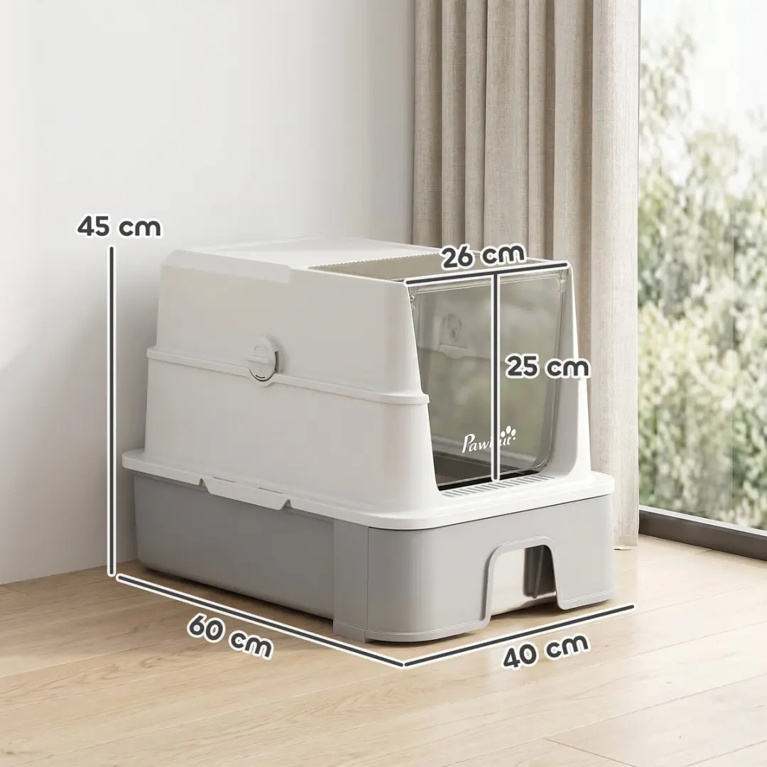 Pawhut Kattenbak 60L - ABS/Edelstahl - 60x40x45cm - Grijs