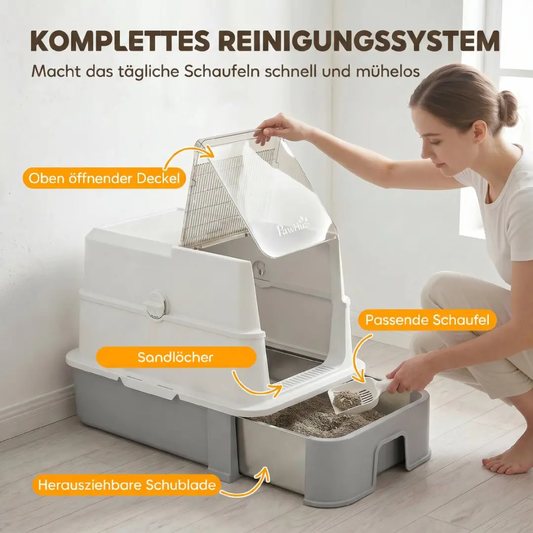 Pawhut Kattenbak 60L - ABS/Edelstahl - 60x40x45cm - Grijs