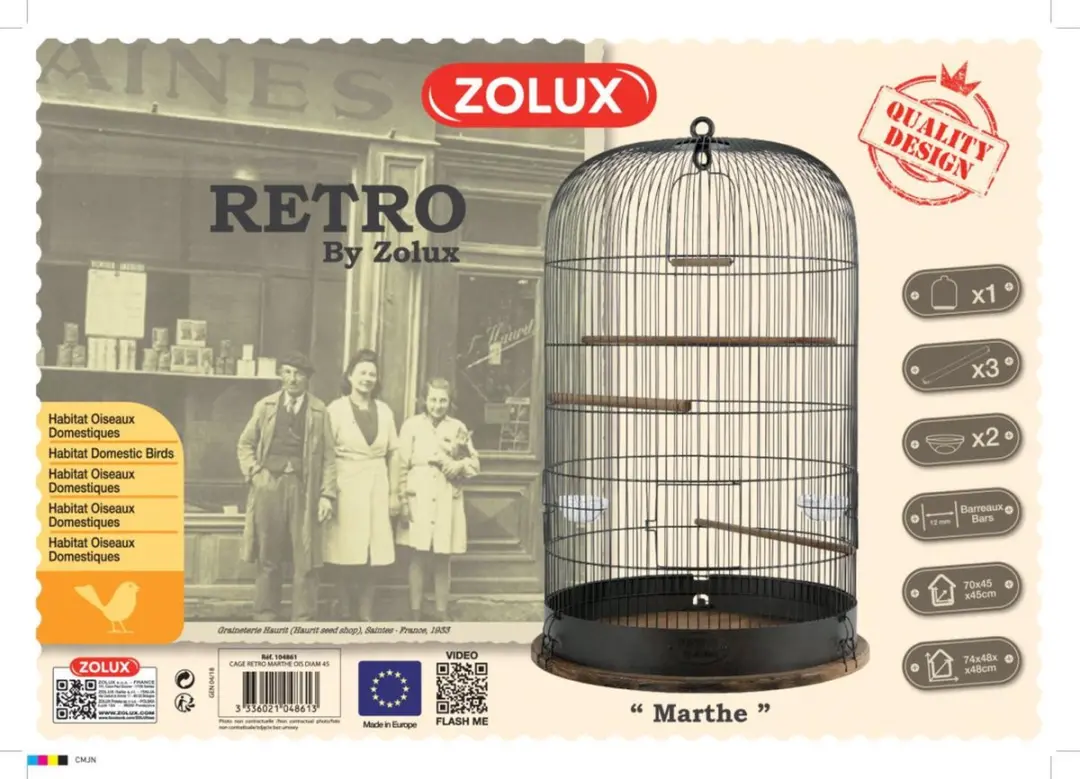 Zolux Retro Marthe Vogelkooi - 48x48x74cm - Blauw - afbeelding 6 van 6