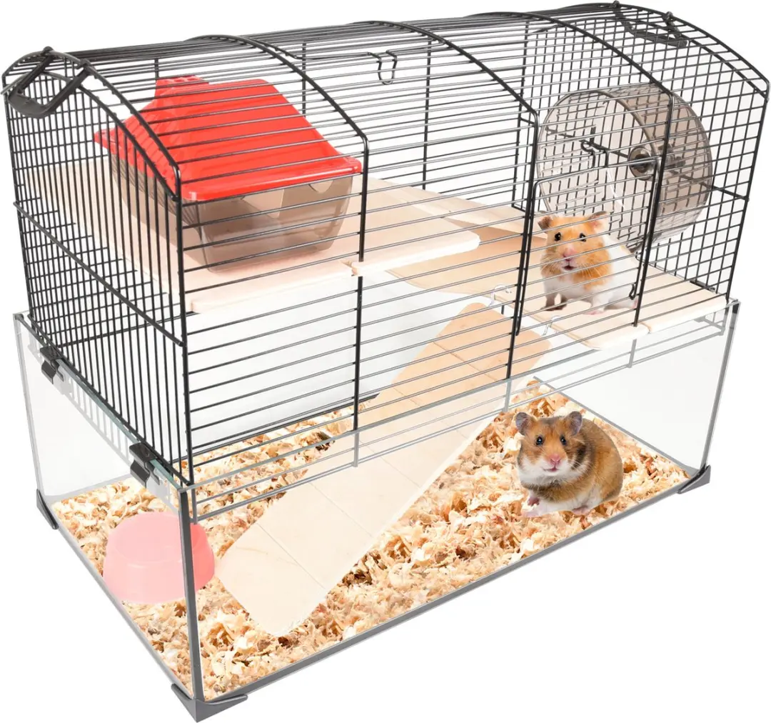 Flamingo Vitru 1 Hamsterkooi - Glazen bodem 51,5x29x40cm - Zwart