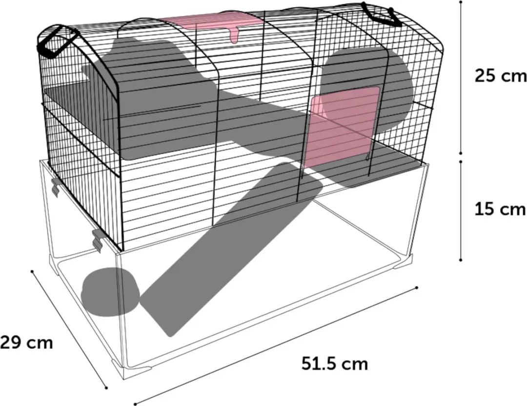 Flamingo Vitru 1 Hamsterkooi - Glazen bodem 51,5x29x40cm - Zwart