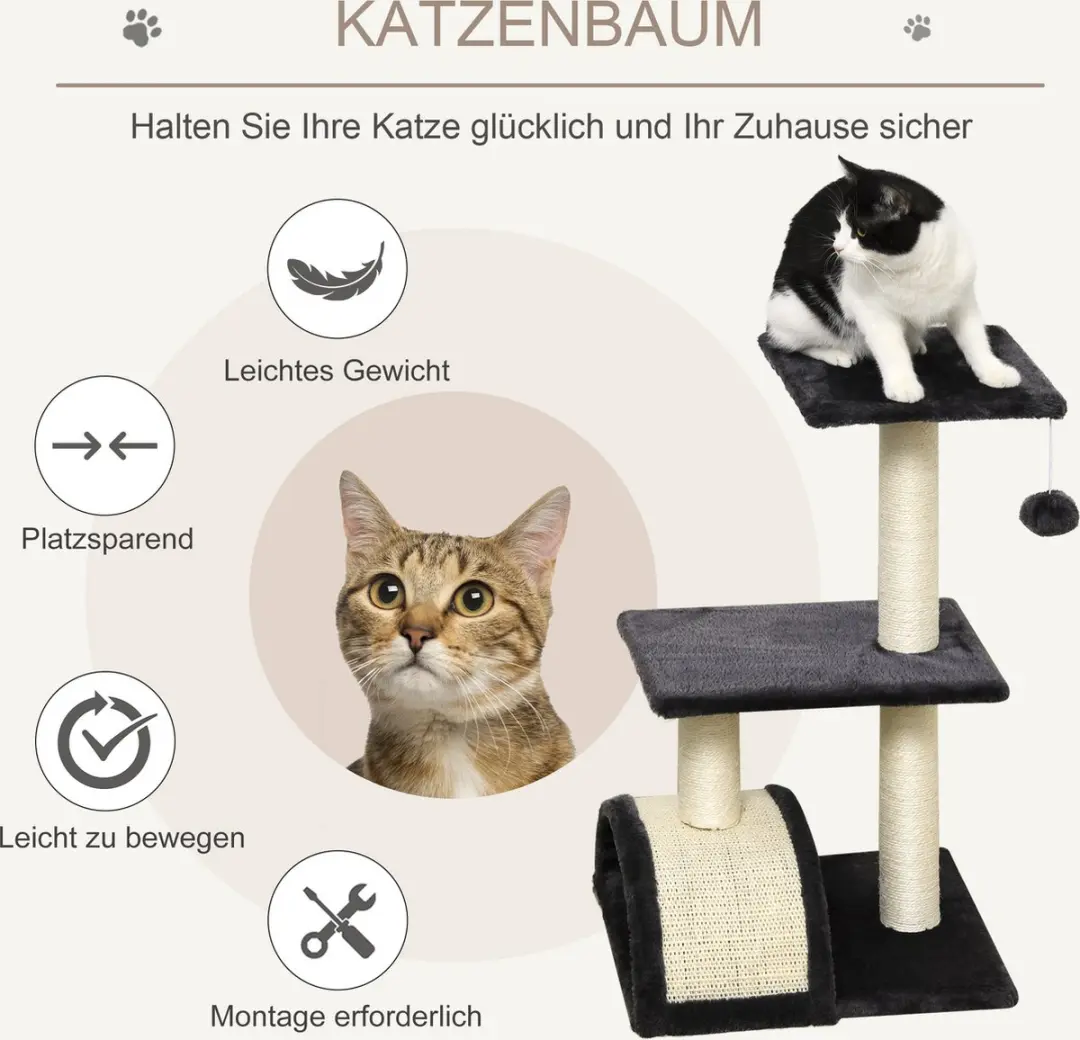 Pawhut Krabpaal Kattenboom D30-351 - 3 Niveaus - 3 Ligplekken