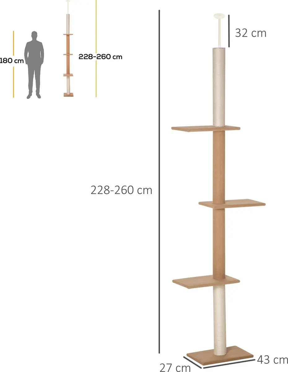 Pawhut Krasboom 228-260cm - 4 Niveaus - Kaki