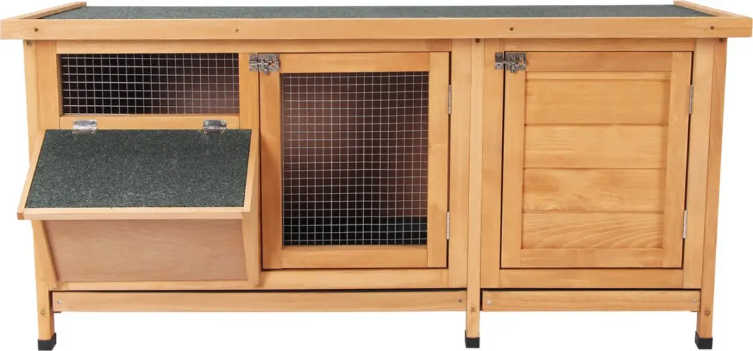 Pawhut Konijnenhok Vurenhout 112x50x54cm - 2 Verdiepingen - Natuurlijk/Zwart