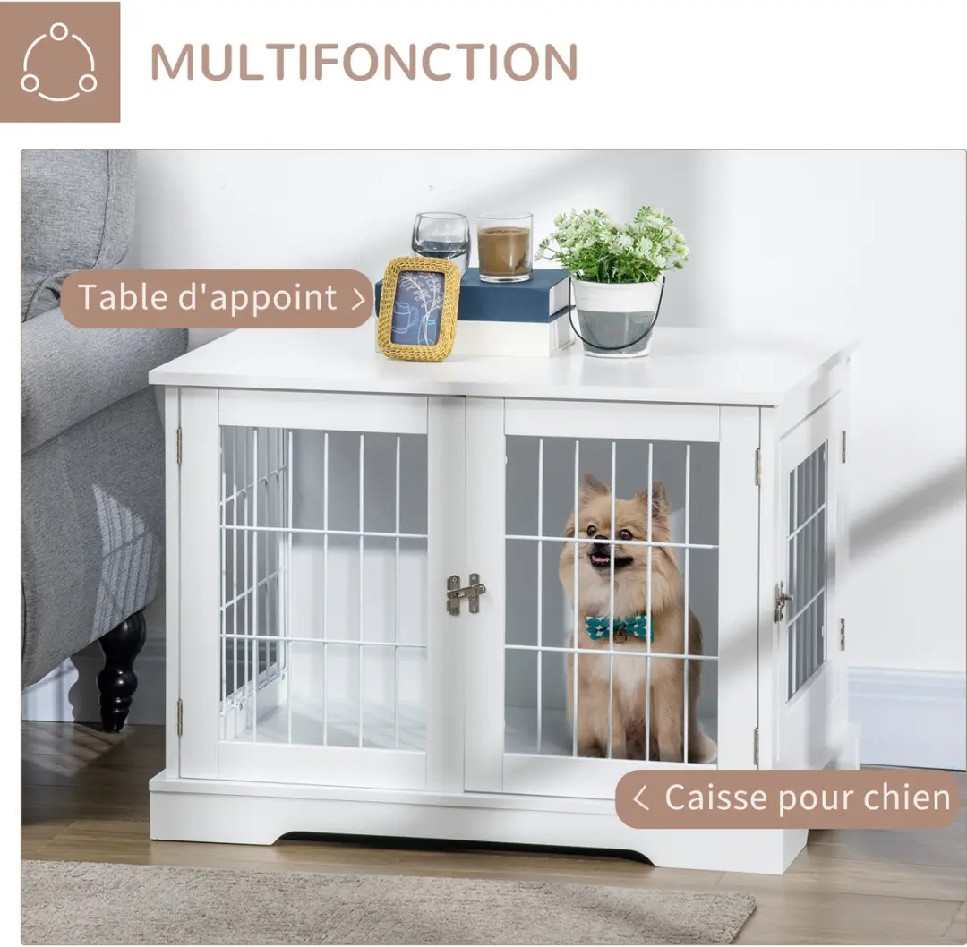 Pawhut Hondenkooi MDF 76x54,5x56cm - Wit