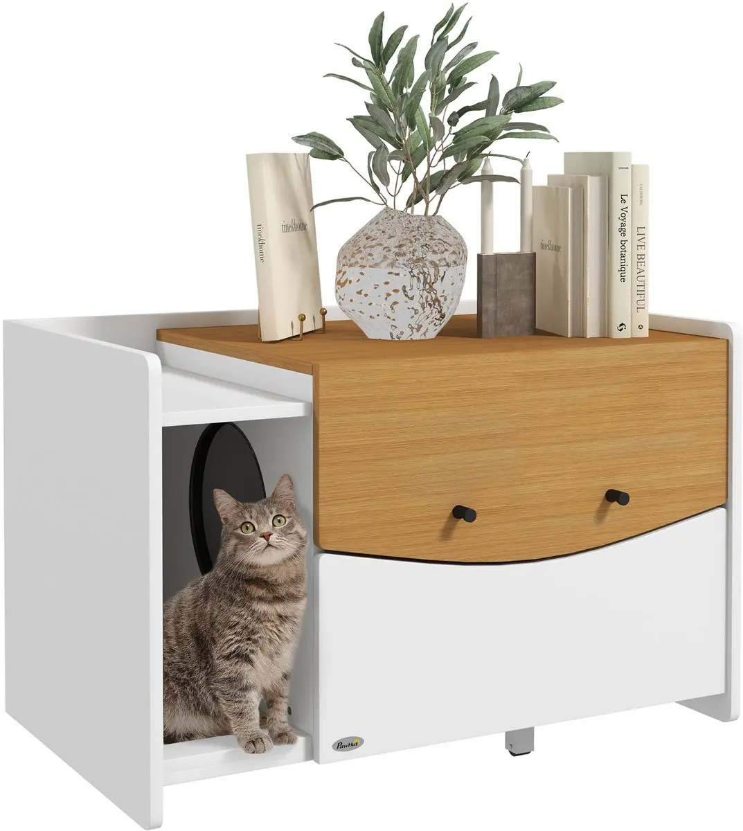 Pawhut Kattenbak Eiken 78x50x51cm