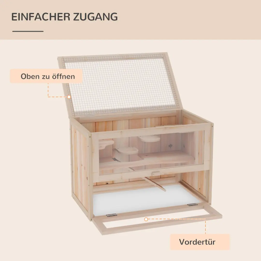 Pawhut Hamsterkooi 60x35x42cm - 2 verdiepingen - Natur - afbeelding 6 van 6