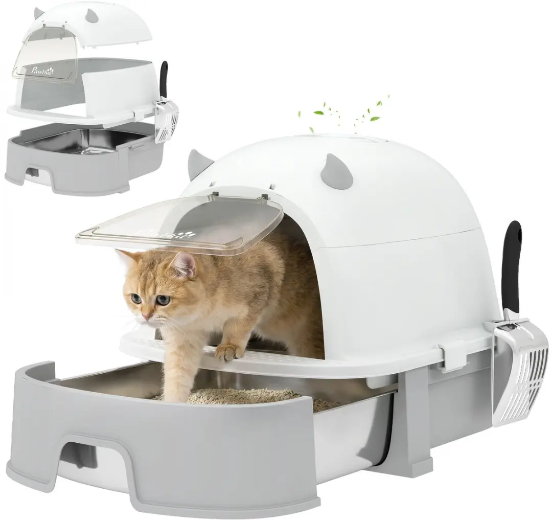 Pawhut Kattenbak Edelstalen Kunststof 52L x 42B x 39H cm