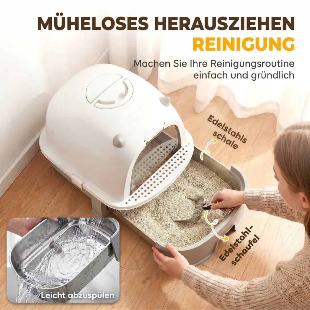 Pawhut Kattenbak Edelstalen Kunststof 52L x 42B x 39H cm - Grijs