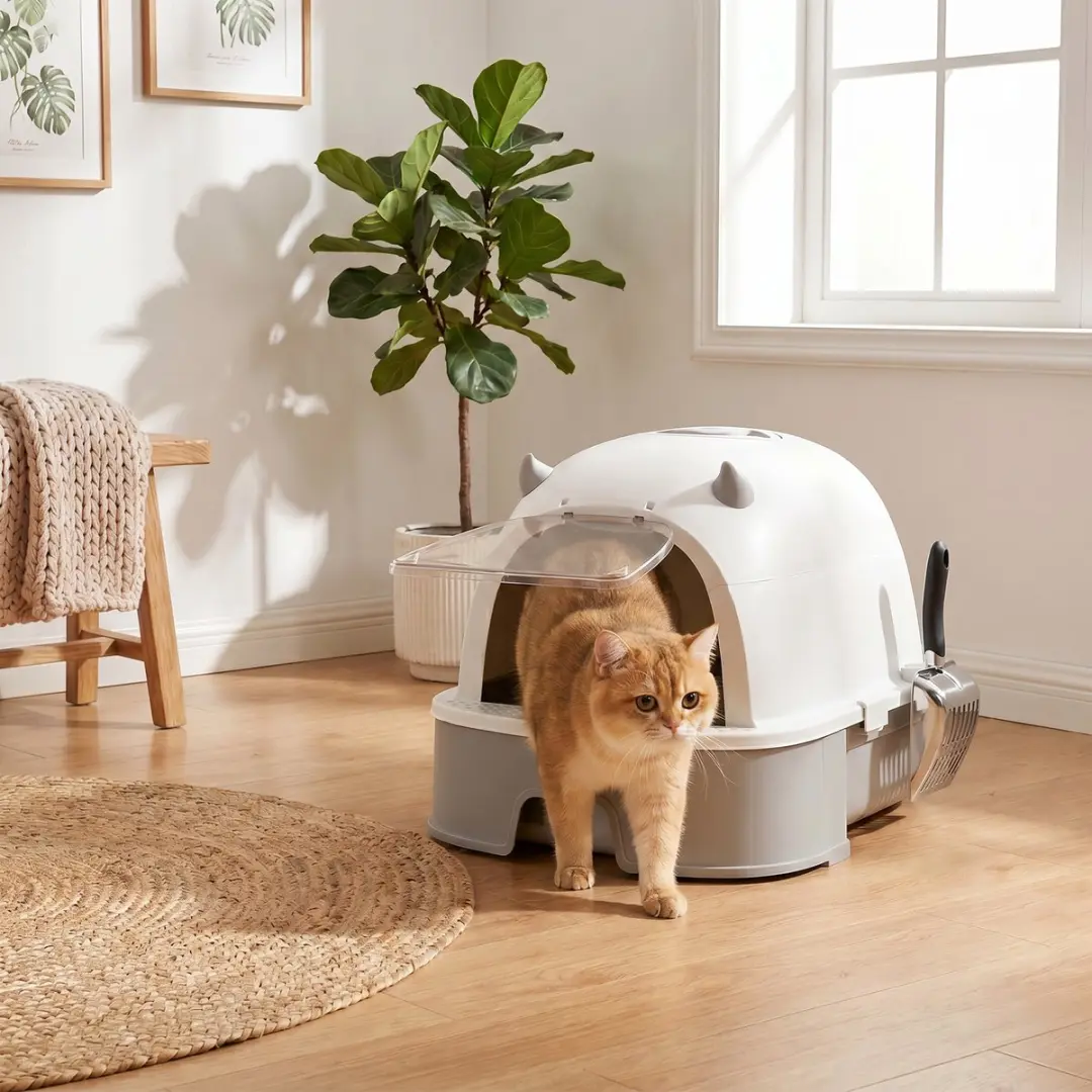 Pawhut Kattenbak Edelstalen Kunststof 52L x 42B x 39H cm - Grijs