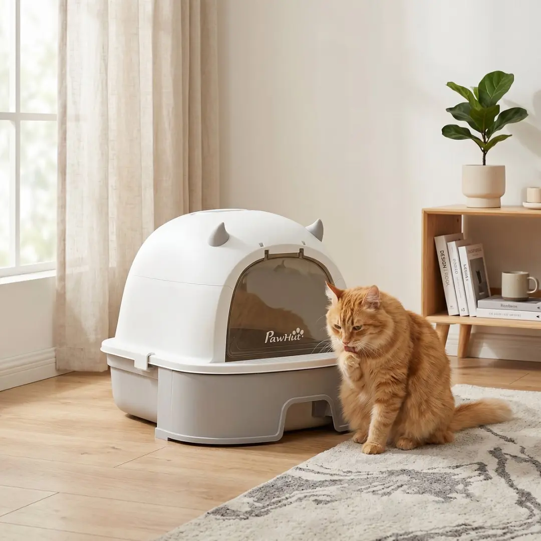 Pawhut Kattenbak Edelstalen Kunststof 52L x 42B x 39H cm - Grijs
