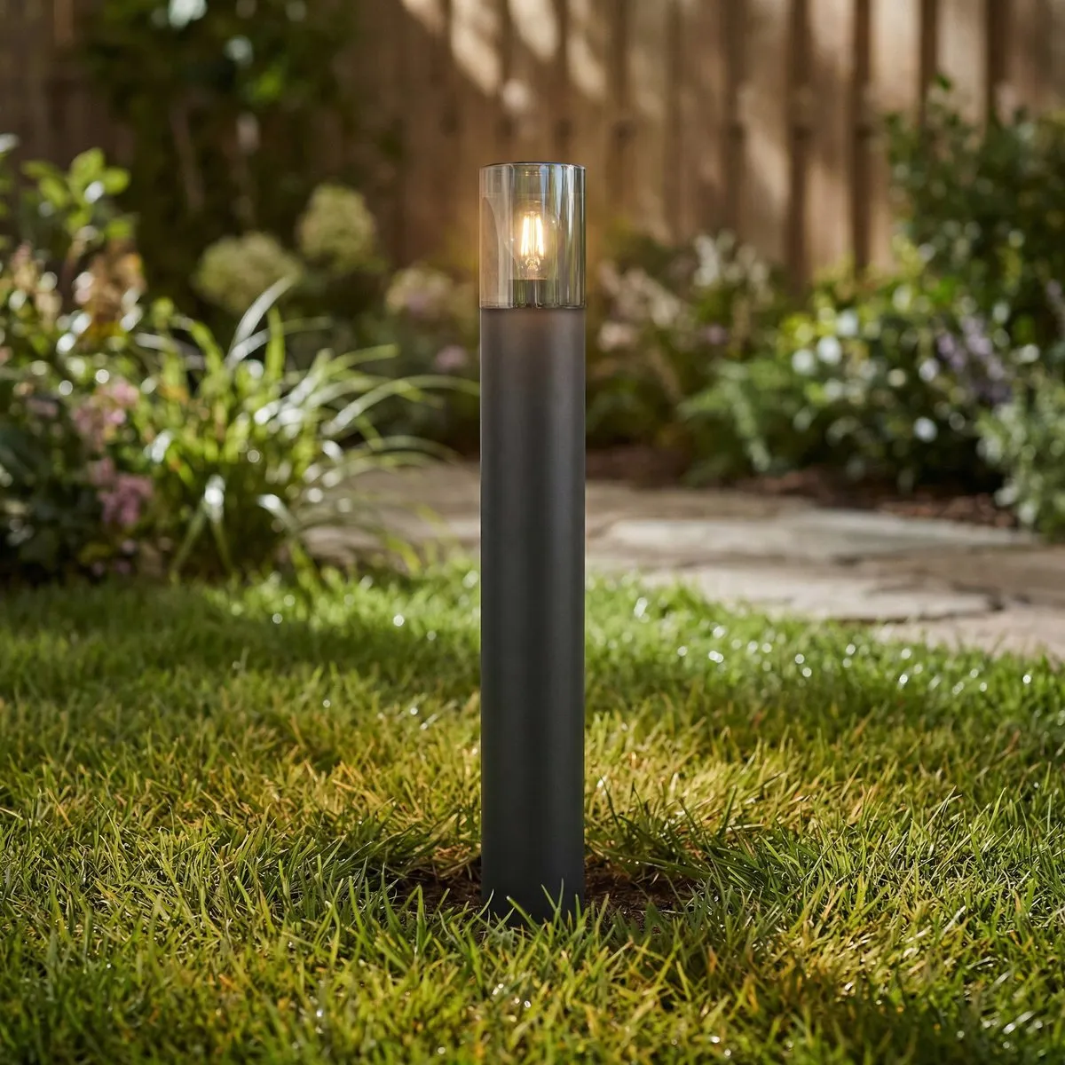 Eglo Cropani Staande Lamp Buiten E27 80cm - Zwart/Grijs/Transparant