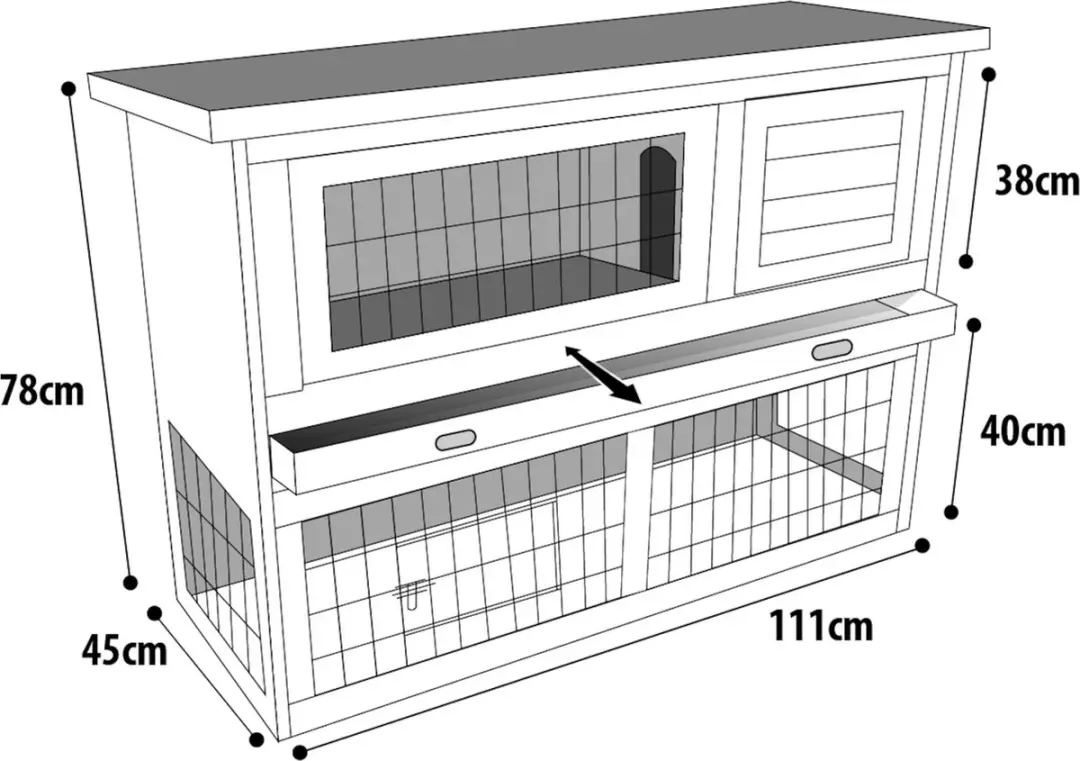 Flamingo Konijnenhok Loft Cottage 2-Verdiepingen - 111x45x78cm - Grijs
