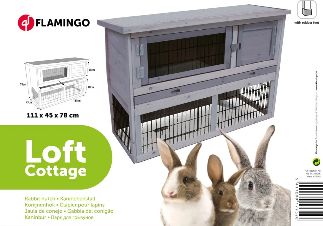 Flamingo Konijnenhok Loft Cottage 2-Verdiepingen - 111x45x78cm - Grijs