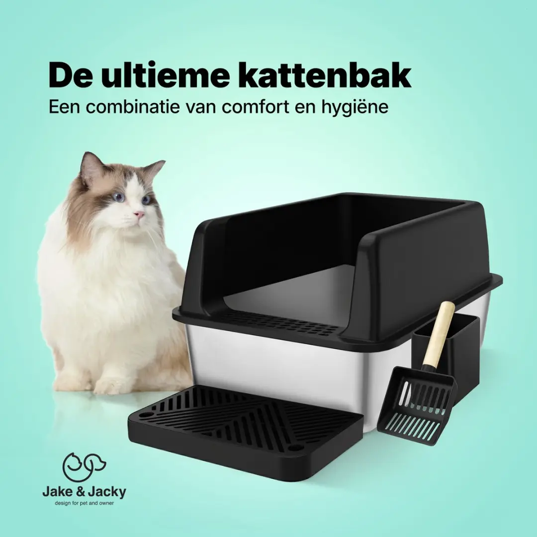 Jake and Jacky RVS Kattenbak 60x40cm - Zwart