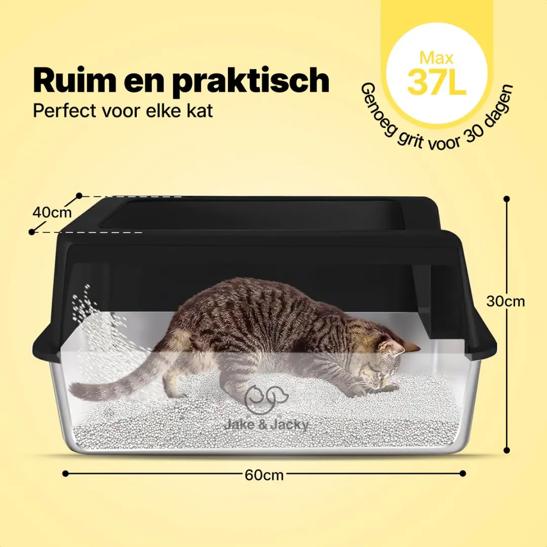 Jake and Jacky RVS Kattenbak 60x40cm - Zwart