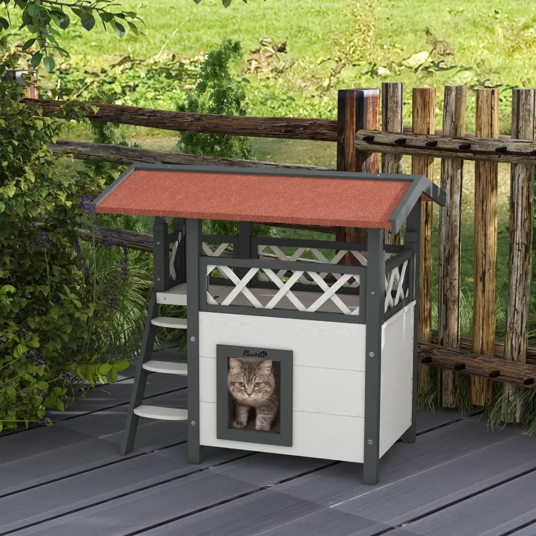 Pawhut Kattenhuis D30-076V02 met Trap - Buiten