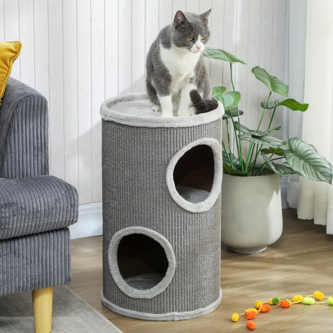 Pawhut Kattentoren Lichtgrijs - Ø35 x 60cm - 2 Ligplekken
