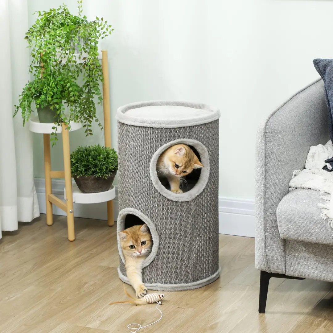 Pawhut Kattentoren Lichtgrijs - Ø35 x 60cm - 2 Ligplekken