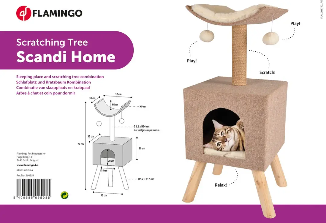 Flamingo Scandi Krabpaal - 36x43x82cm - Beige - 2 Niveaus