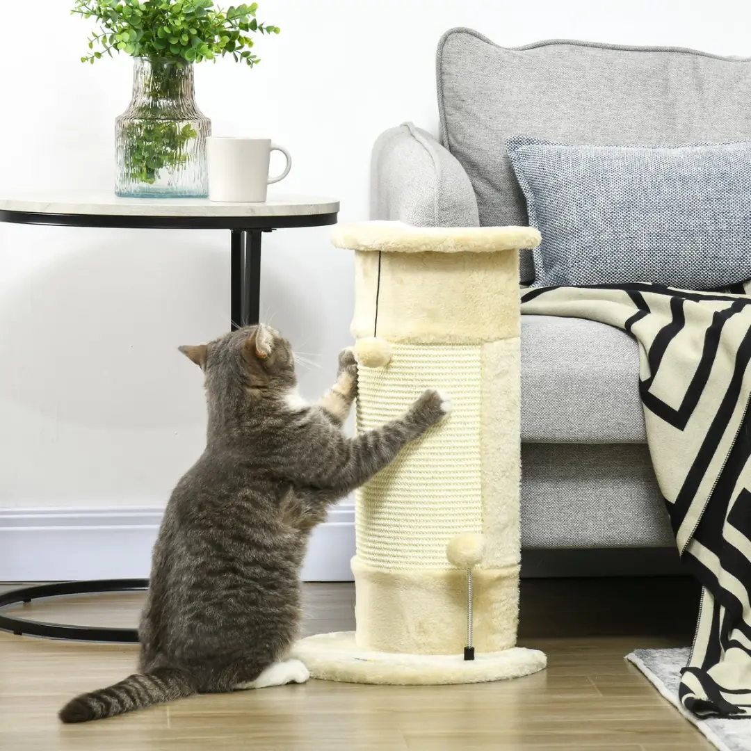 Pawhut Kratzstamm Krabpaal 58cm - Sisal - Cremewit