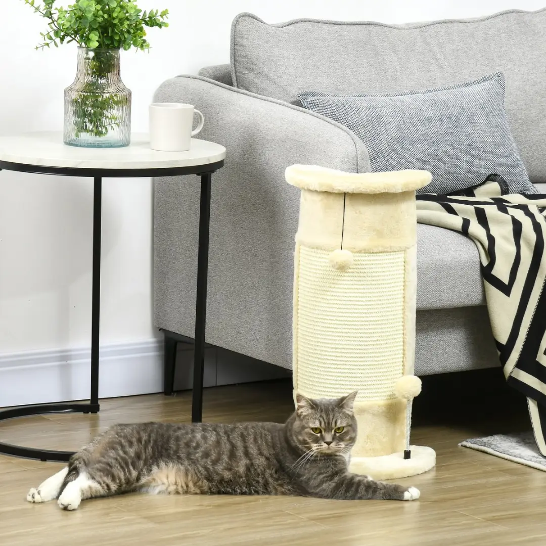 Pawhut Kratzstamm Krabpaal 58cm - Sisal - Cremewit