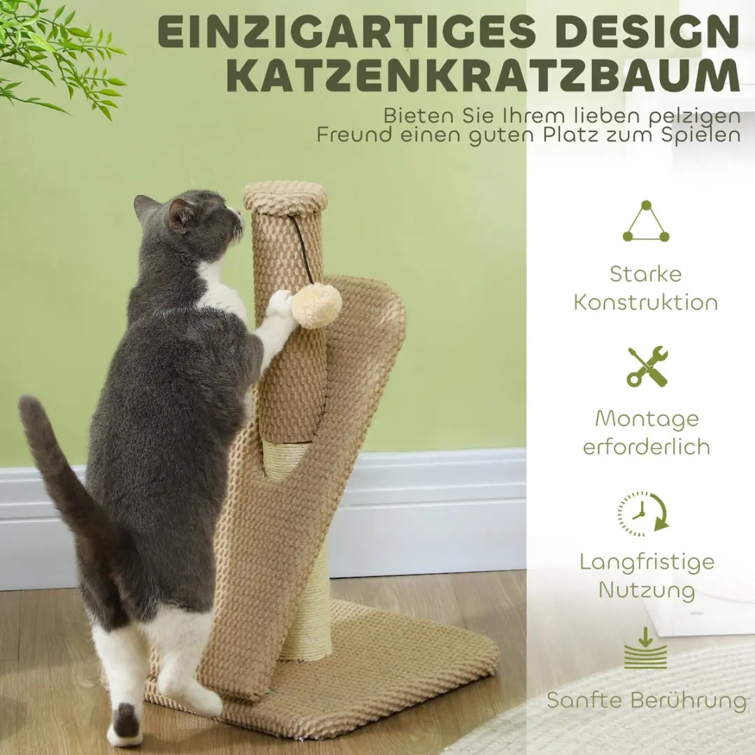 Pawhut Kratzbaum 54cm Kattenkrabpaal - 1 Niveau - Cremewit
