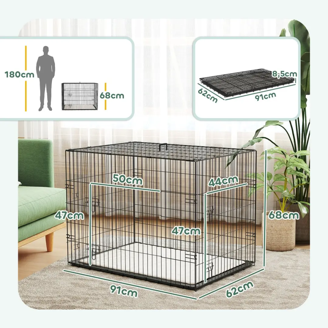 Pawhut Hondenkooi Staaldraad 91x62x68cm - Zwart