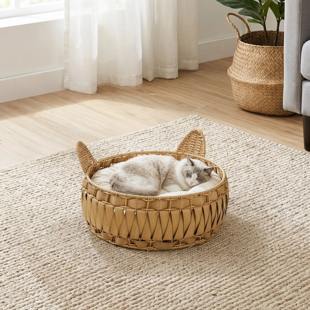 Pawhut Rattan Kattenhuis - 50x50x25cm Lichtbruin