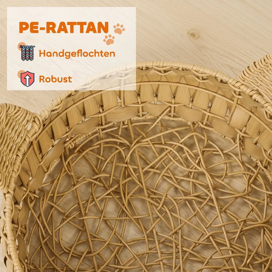 Pawhut Rattan Kattenhuis - 50x50x25cm Lichtbruin