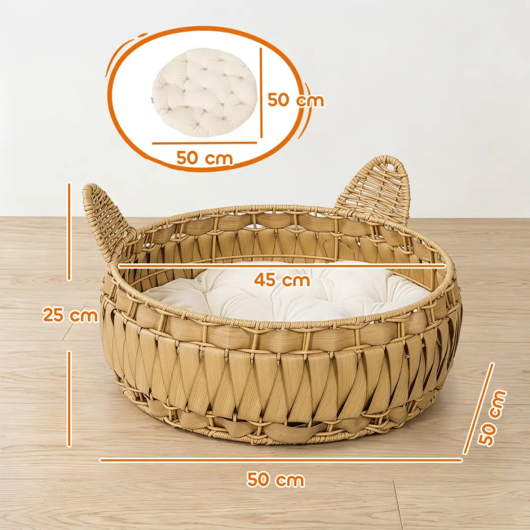 Pawhut Rattan Kattenhuis - 50x50x25cm Lichtbruin