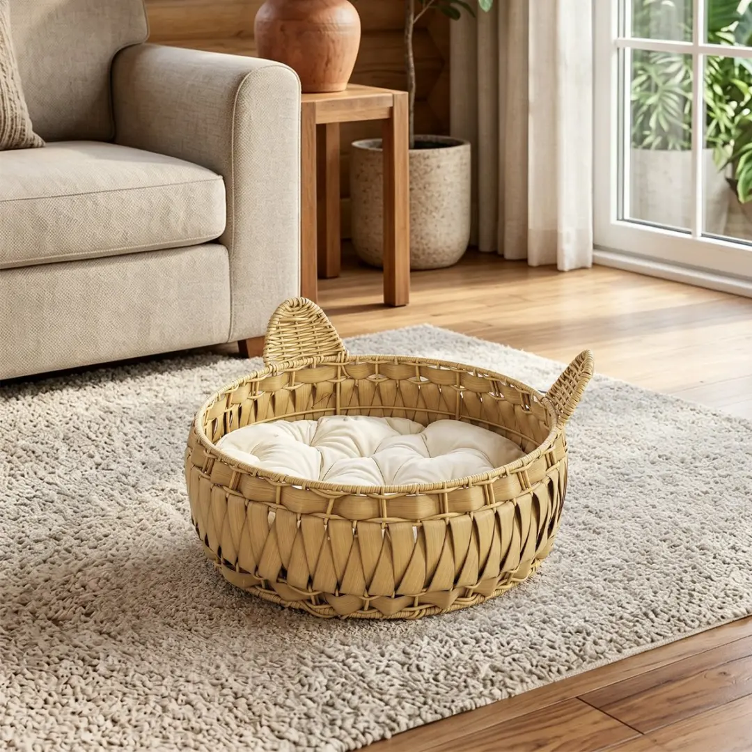 Pawhut Rattan Kattenhuis - 50x50x25cm Lichtbruin