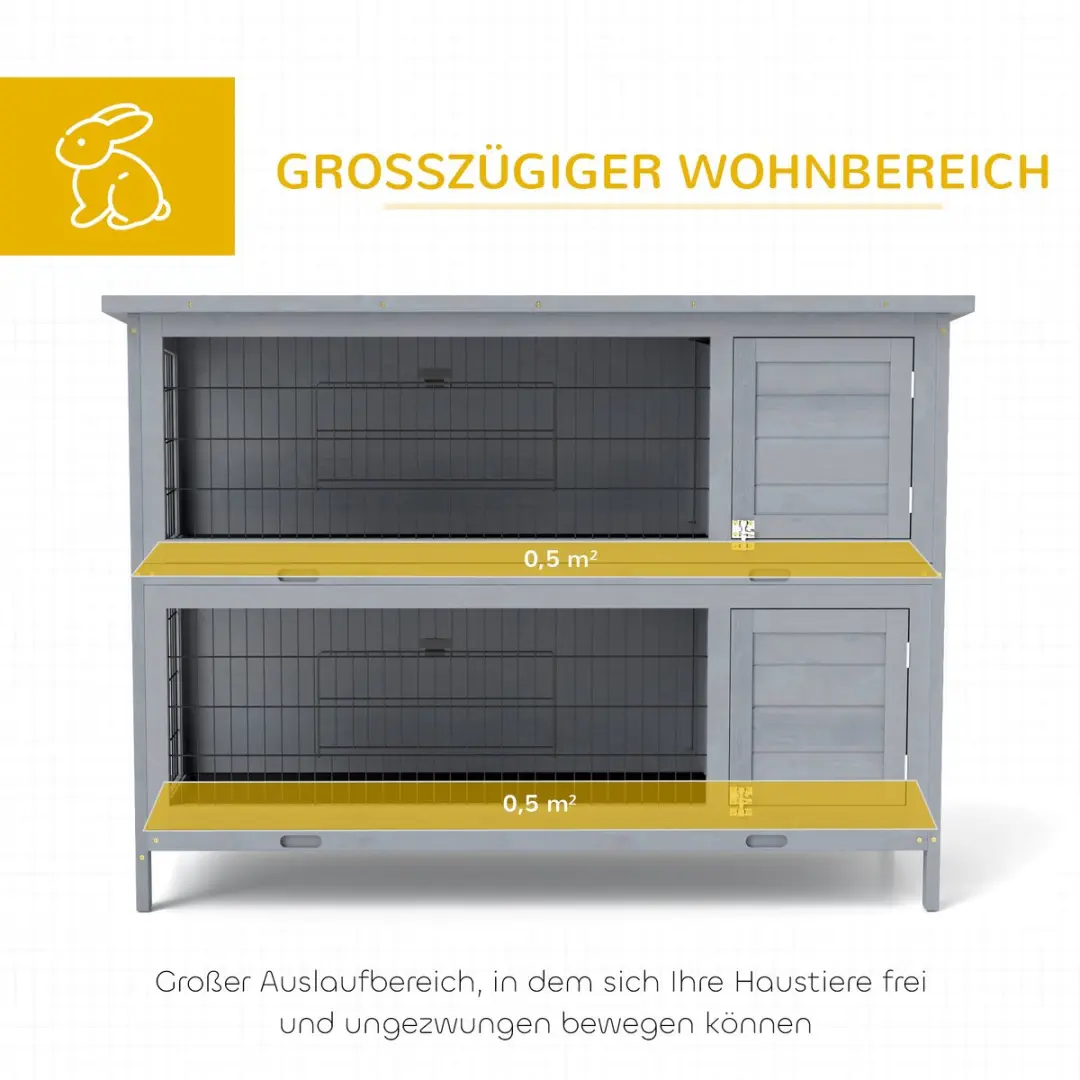 Pawhut Konijnenhok - 2 Verdiepingen 136x50x93cm Grijs - afbeelding 6 van 6