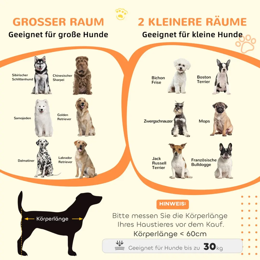 Pawhut Hundehuis 120x60x88,5cm - 2-ruimte - Grijs