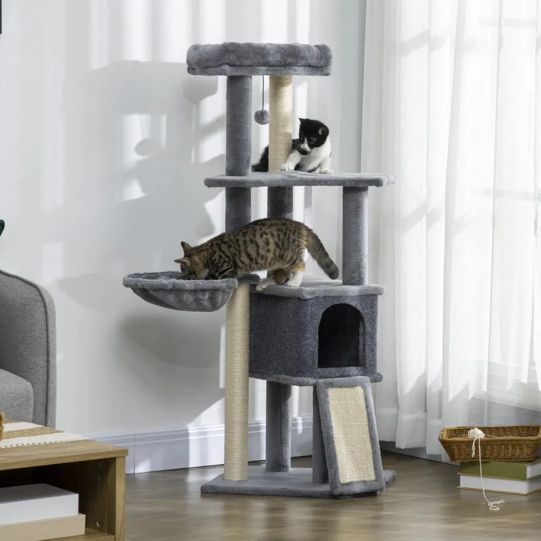 Pawhut Kattenboom 127cm - 5 Niveaus - Grijs