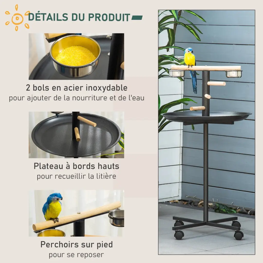 Pawhut Vogelstandaard - Staal 60x60x111cm - Grijs