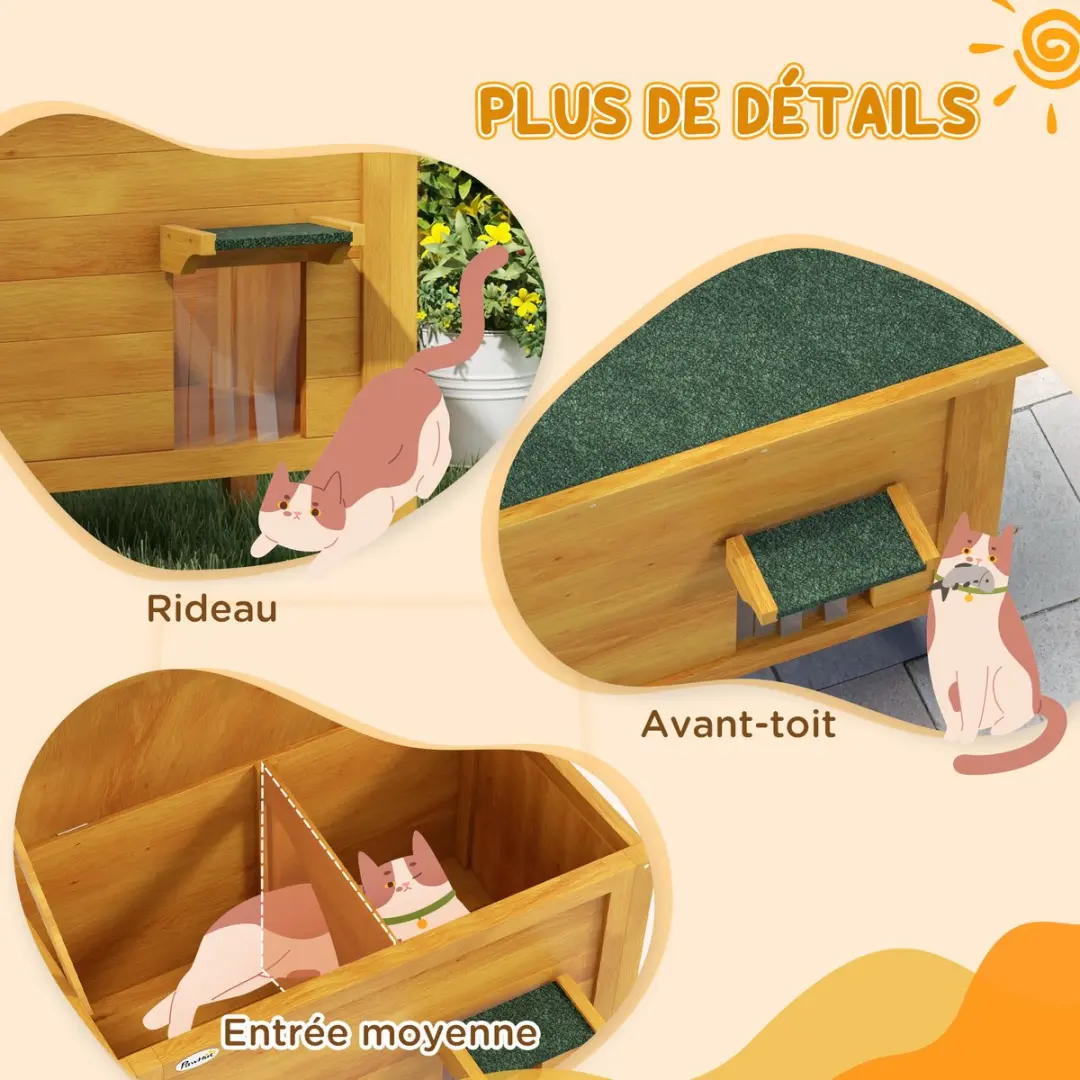 Pawhut Kattenhuis Natuurlijk Hout 85x50x68,5cm