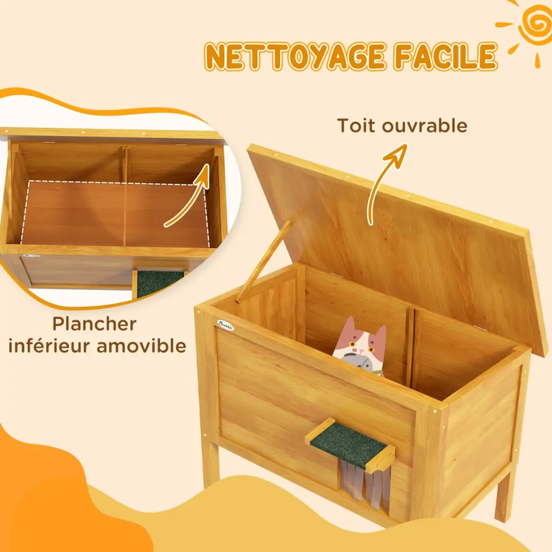 Pawhut Kattenhuis Natuurlijk Hout 85x50x68,5cm