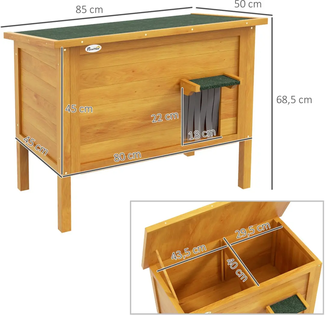 Pawhut Kattenhuis Natuurlijk Hout 85x50x68,5cm