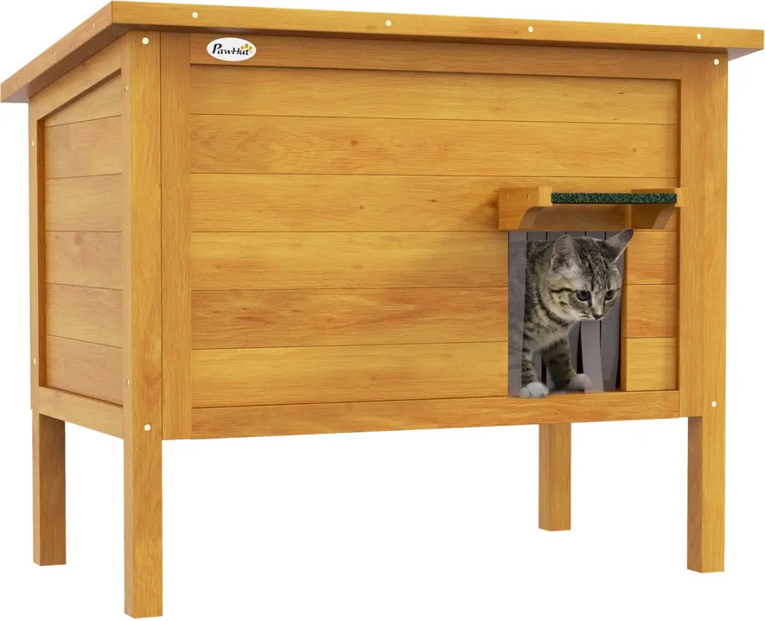Pawhut Kattenhuis Natuurlijk Hout 85x50x68,5cm