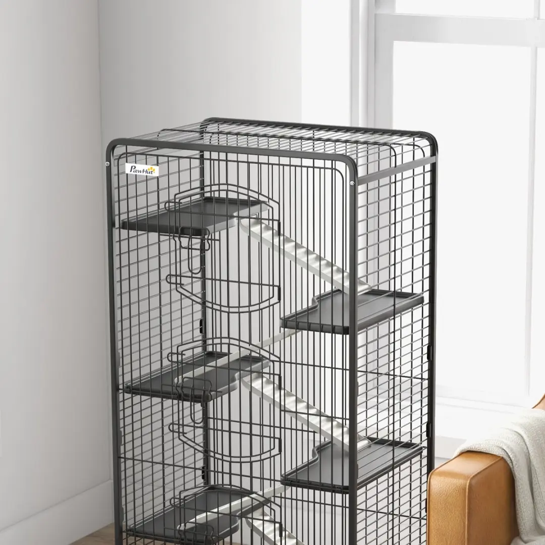 Pawhut Kooi voor Kleine Dieren - 61,5x44x131cm Zwart - afbeelding 6 van 6