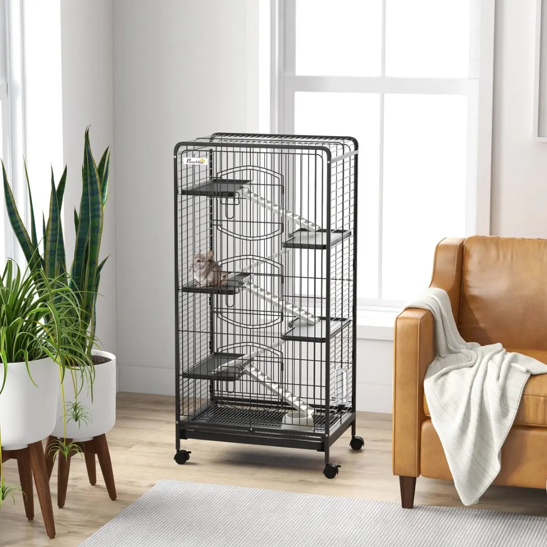 Pawhut Kooi voor Kleine Dieren - 61,5x44x131cm Zwart