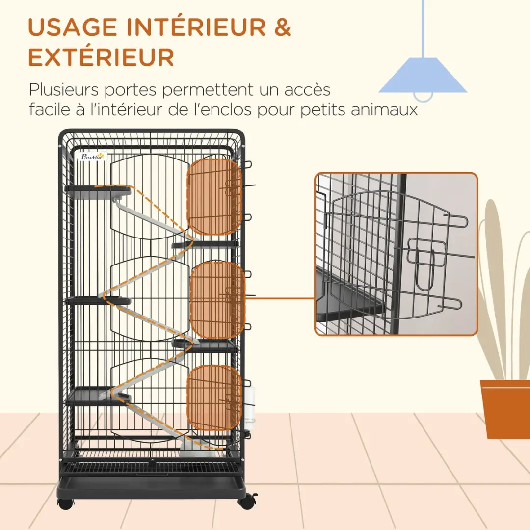 Pawhut Kooi voor Kleine Dieren - 61,5x44x131cm Zwart