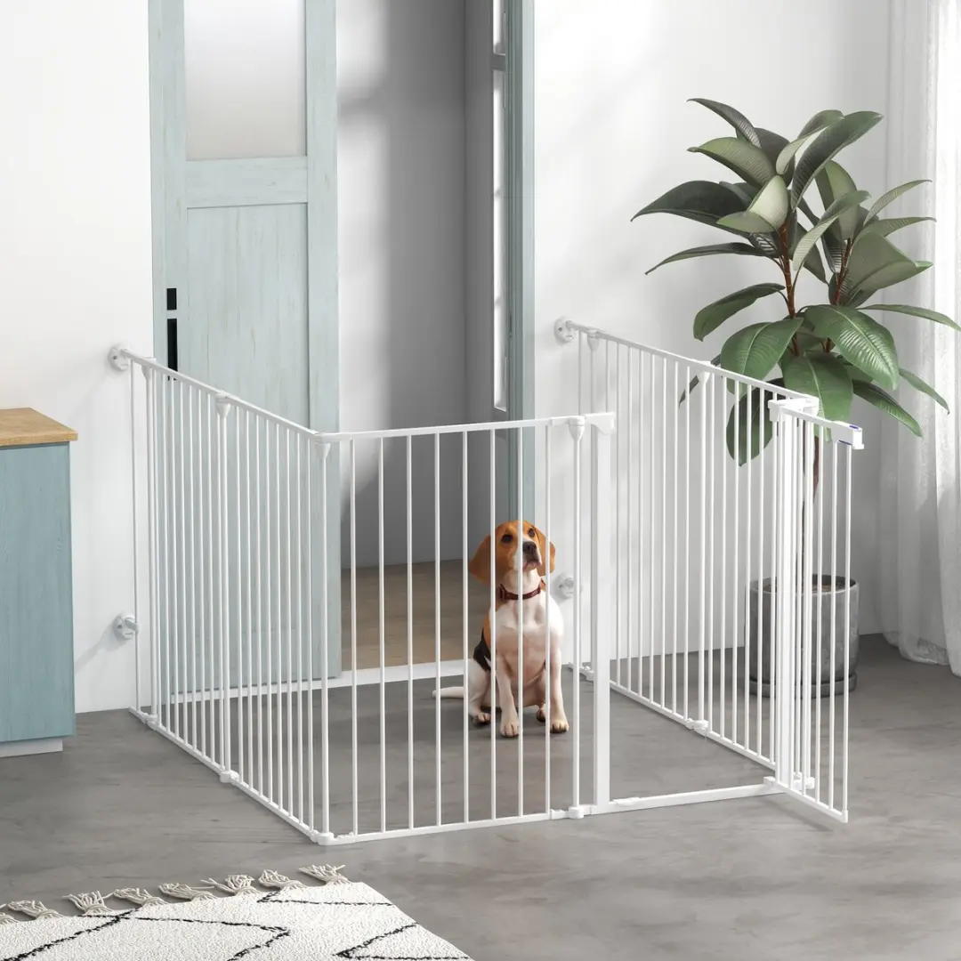 Pawhut Welpenuitloop 90cm - 6-delig Absperrgitter - Wit