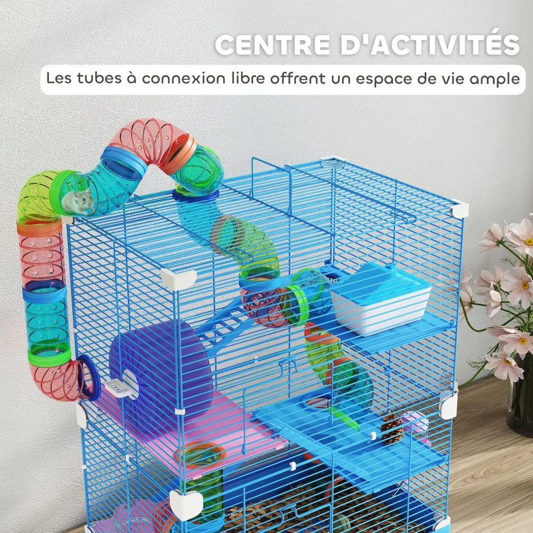 Pawhut Hamsterkooi Metaal 46x30x58cm - Blauw
