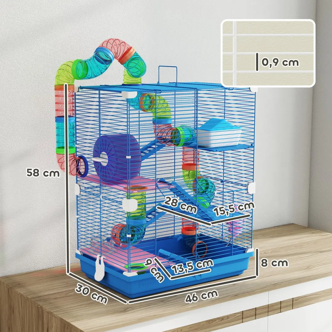 Pawhut Hamsterkooi Metaal 46x30x58cm - Blauw - afbeelding 6 van 6