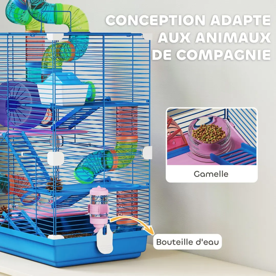 Pawhut Hamsterkooi Metaal 46x30x58cm - Blauw